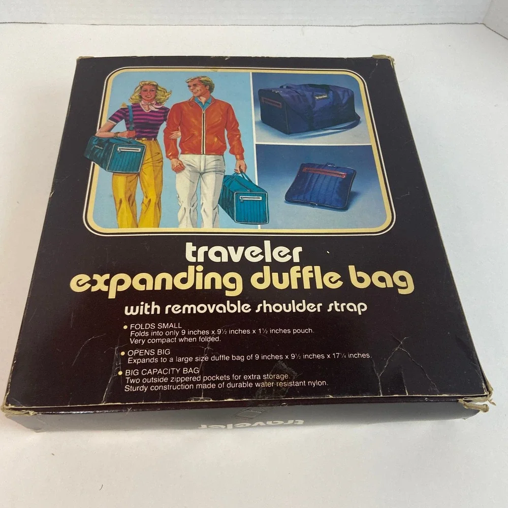 Vintage Traveler Expanding Duffle Bag Tan Nylon Folding Travel Gym Bag NIB